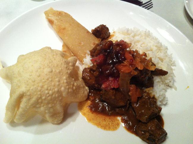 Pienang lamb curry infused with masala spiced chilli oil