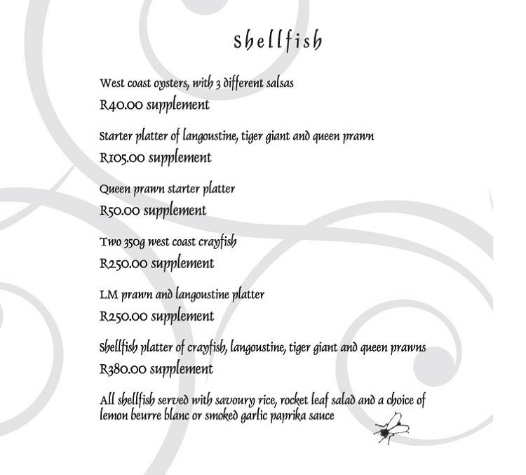 Shellfish at Five Flies Cape Town Restaurant