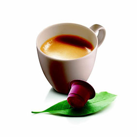 ESPRESSIVO CUP AND CAPSULE ON LEAF