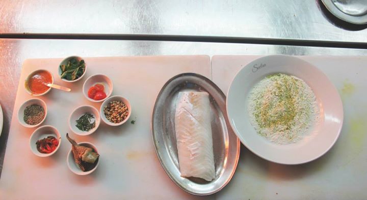 Line fish with artichoke sauce