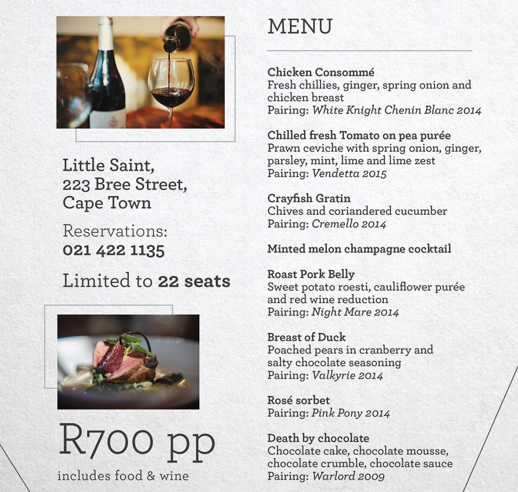 Little Saint and Cavalli Tasting Menu 15 June