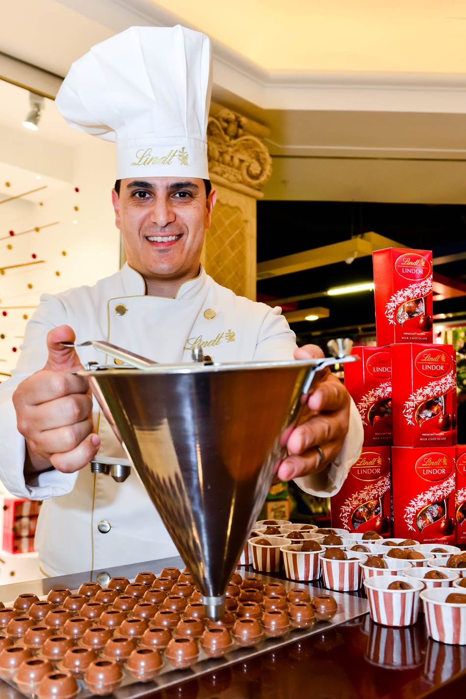 Dimo Simato Lindt SA Master Chocolatier during the Canal Walk Lindt Store opening on the 24 November 2016, Canal Walk, CAPE TOWN,