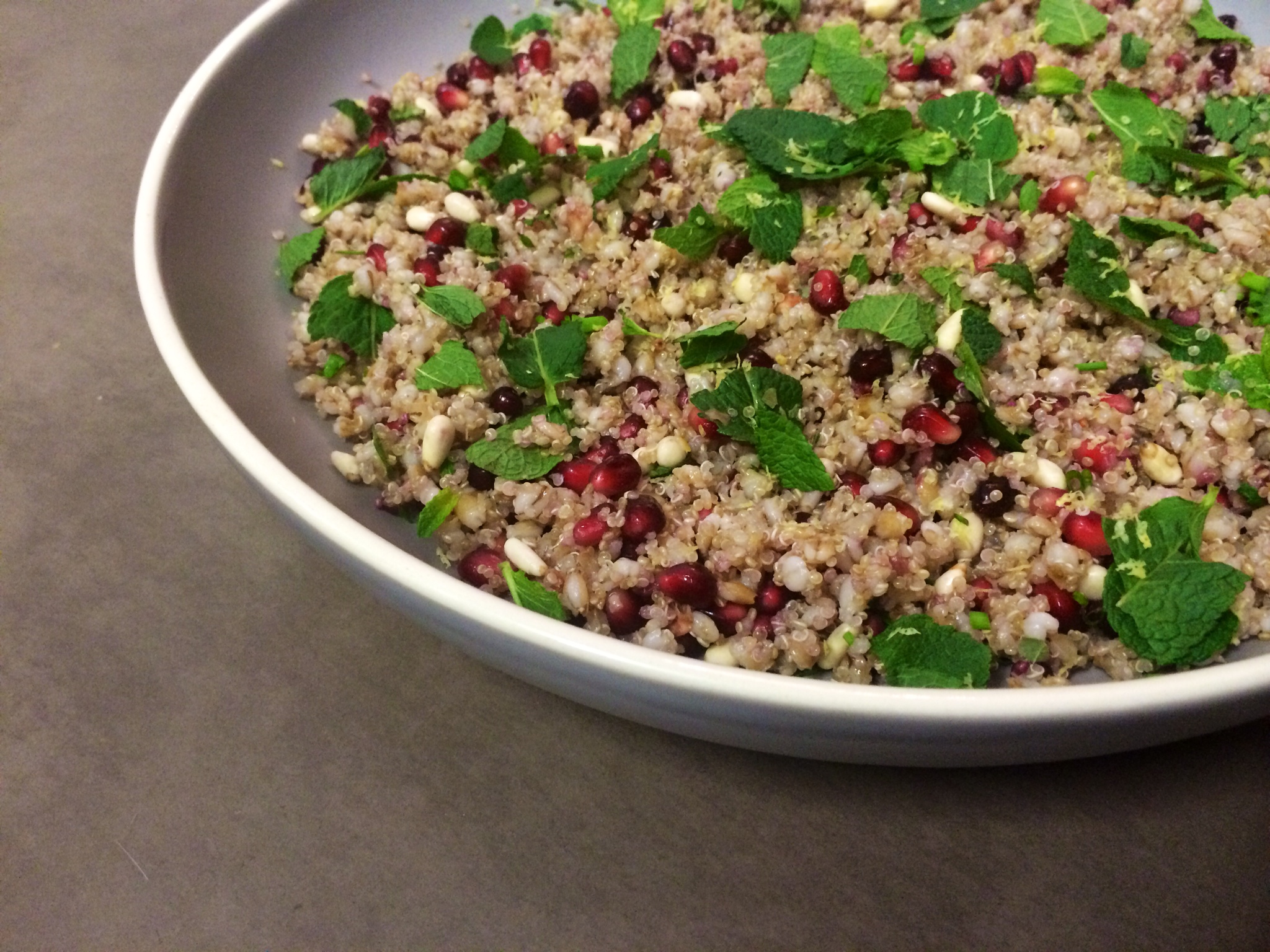 easy quinoa salad recipe with pine nuts and pemegranate
