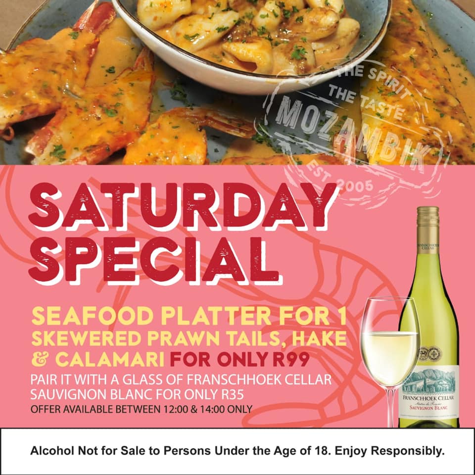 Delicious Seafood Special with Franschhoek Cellar Wine at Mozambik