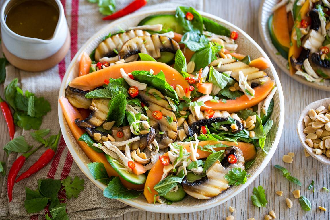 Grilled Mushroom, Chicken & Papaya Salad [Recipe]