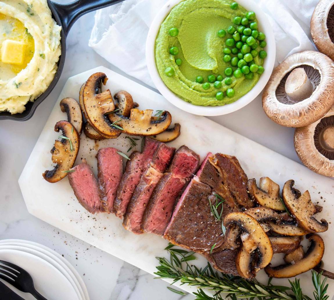 Sautéed Portabellos, Steak, Coriander Mash & Pea Purée Recipe for Valentine’s Day