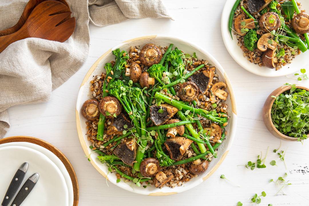 Balsamic Mushrooms with Beans, Broccoli & Ancient Grains Recipe