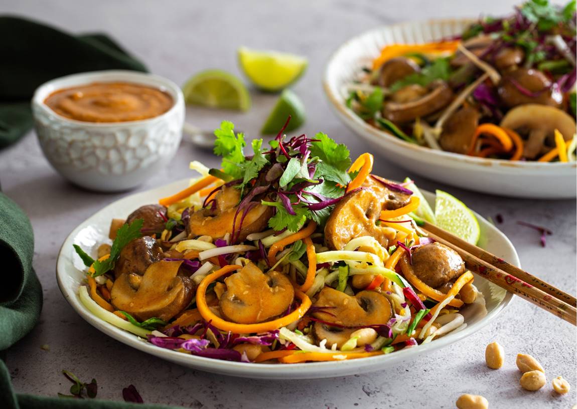 Raw Pad Thai with Spicy Sautéed Mushrooms Recipe