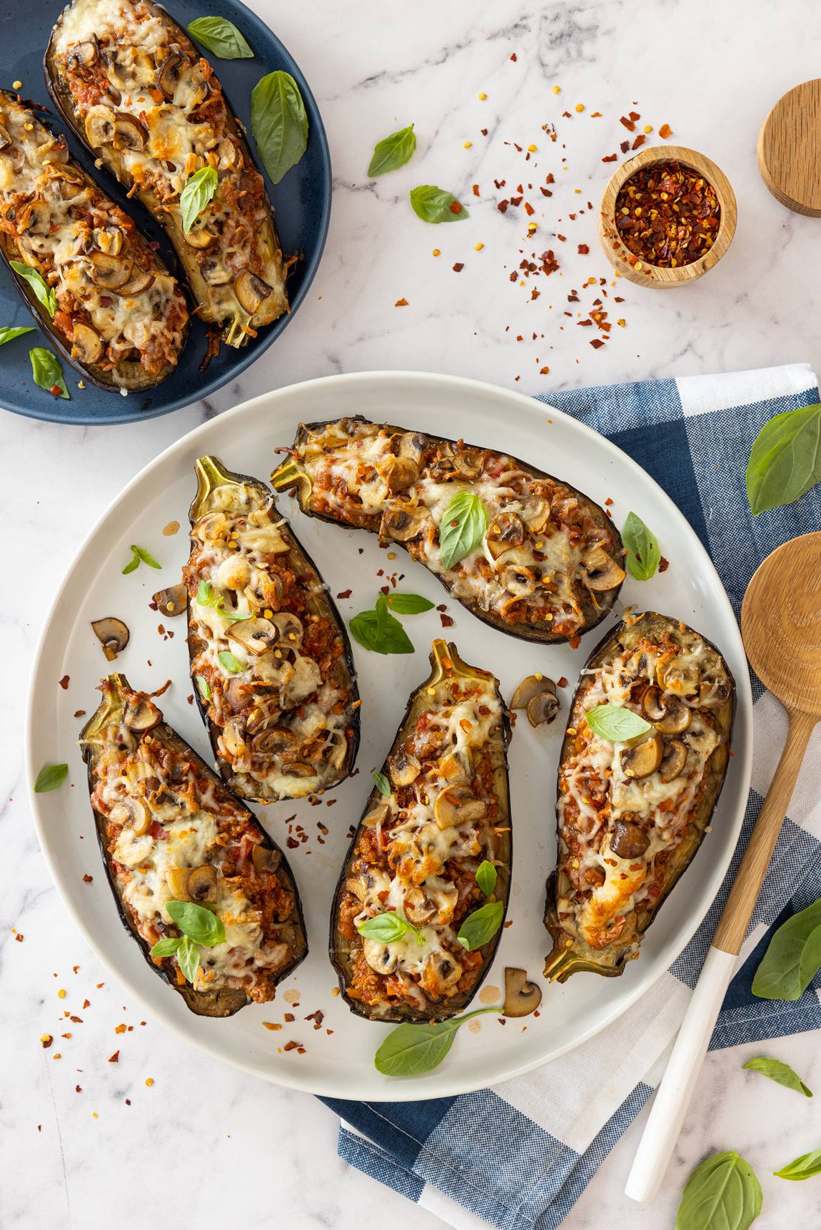 Mushroom stuffed Eggplant Lasagne Boats Recipe