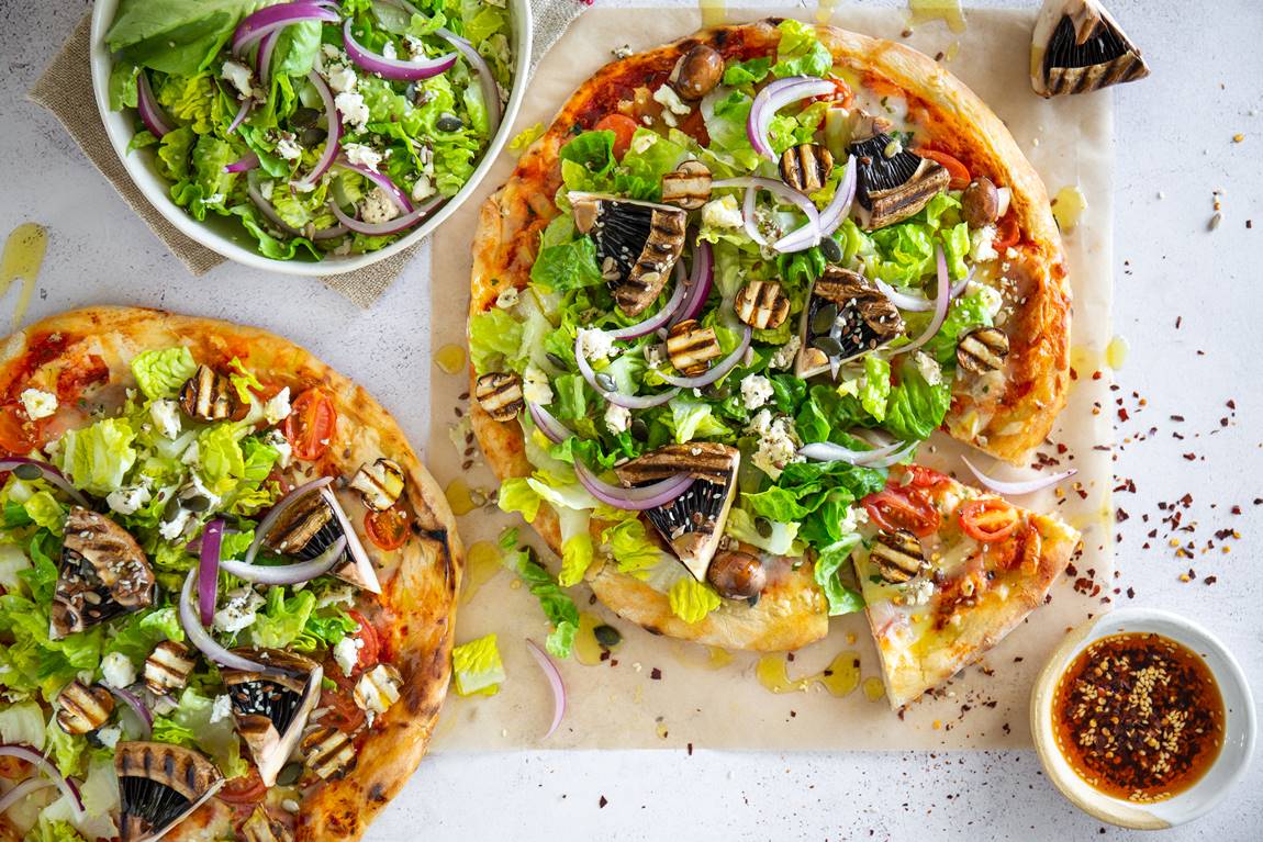 Grilled Mushroom Salad Pizza Recipe