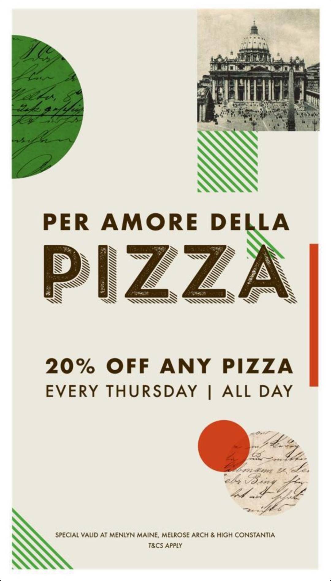 Pizza Perfection every Thursday at Old Town: 20% Off on all Pizzas!