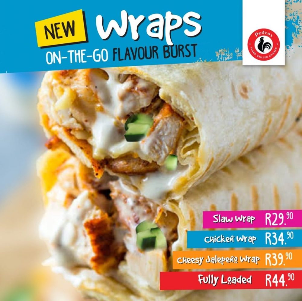 New Wraps onthego for R29.90 with Pedros Chicken