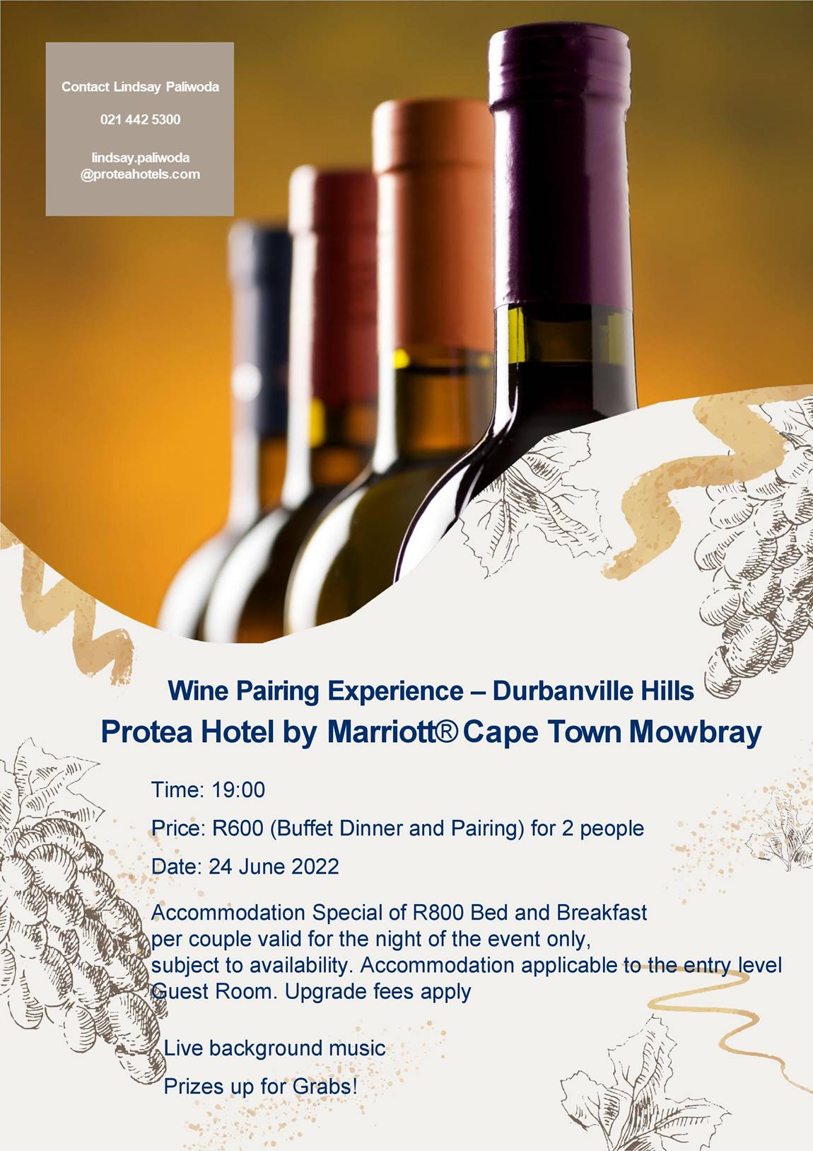 Join an Evening of Food & Wine at Protea Hotel by Marriott Mowbray &  Durbanville Hills Wine
