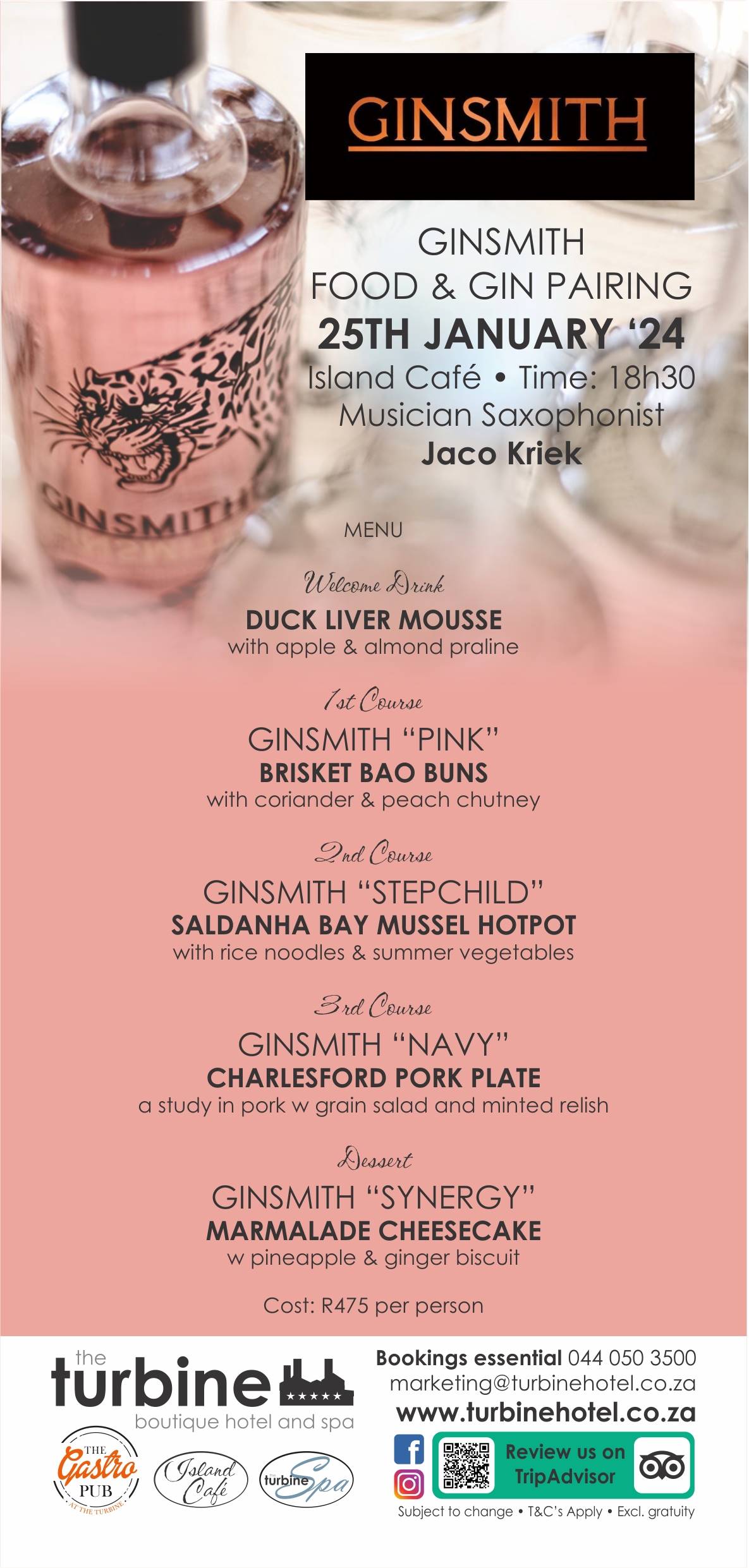 Join for a Gin & Food Pairing at The Turbine Hotel in Knysna